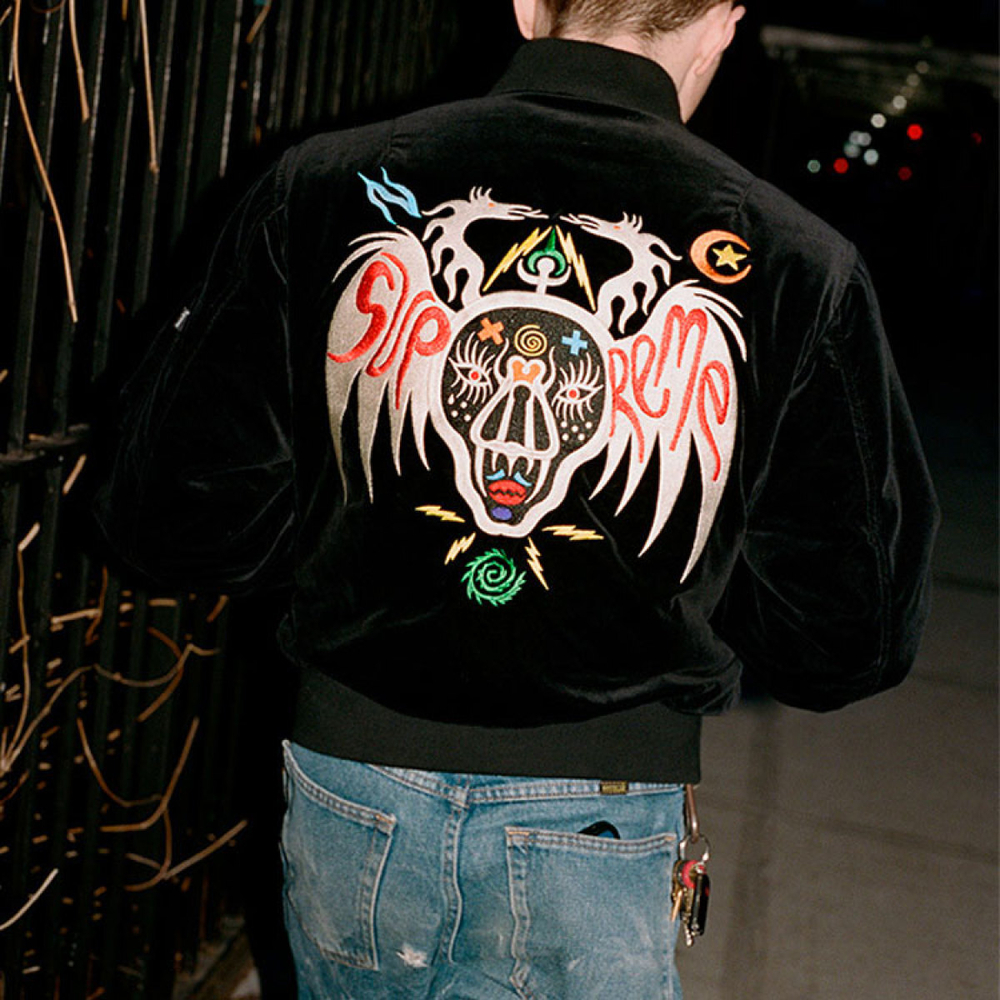 Supreme SS21 Week7 Clayton Patterson Skulls Embroidered Velvet MA-1