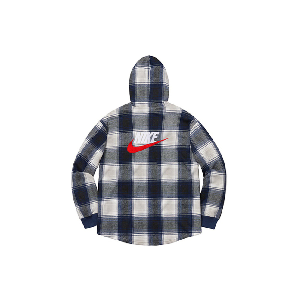 Supreme FW18 x Nike Plaid Hooded Sweatshirt Navy