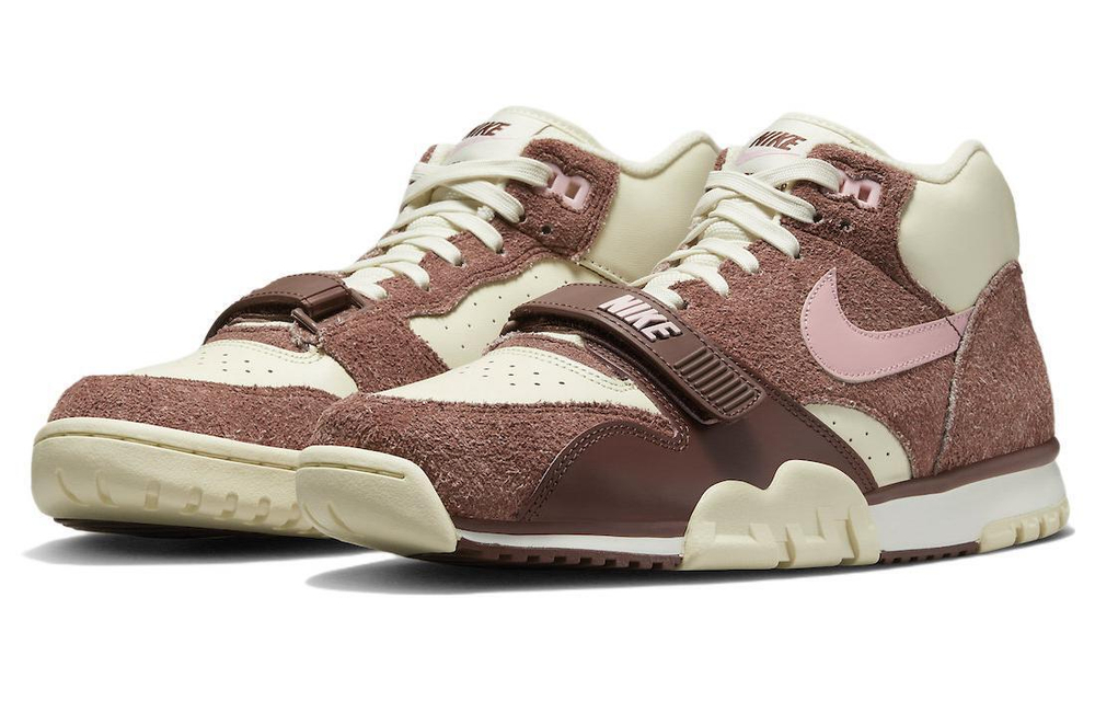 Nike Air Trainer 1 "Soft Pink and Coconut Milk" shock absorption, non-slip and wear-resistant mid-top training shoes for men and women with the same brown pink and white