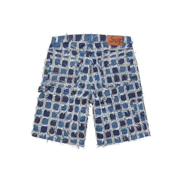 Supreme SS23 WEEK16 FRAYED PATCHWORK BAGGY DENIM SHORT logo