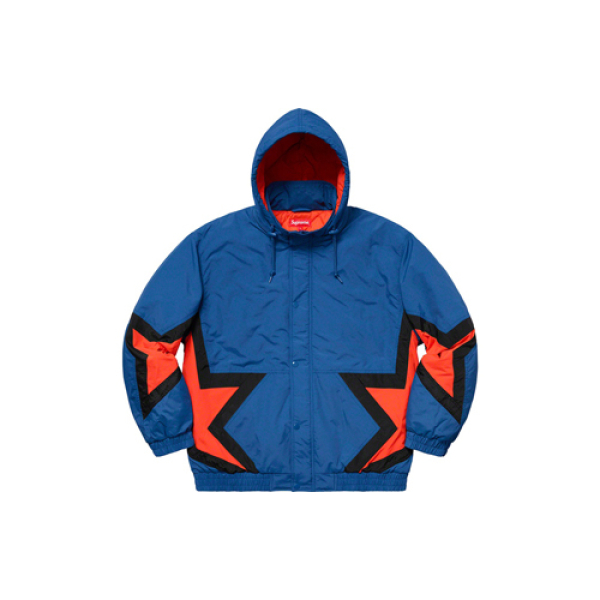 Supreme SS19 Stars Puffy Jacket Royal logo