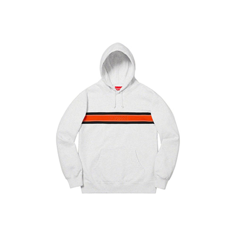 Supreme SS19 Chest Stripe Logo Hooded Sweatshirt AshGrey logo