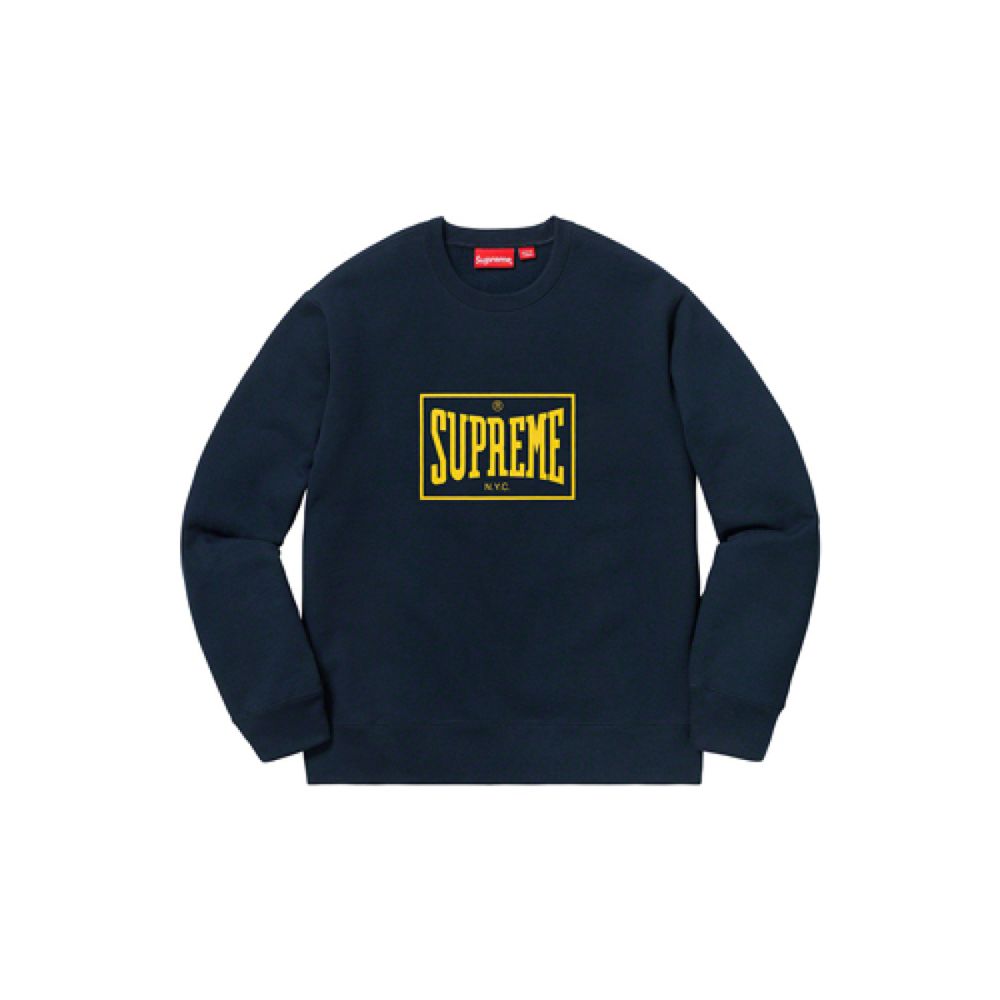 Supreme SS19 Warm Up Crewneck Navy logo