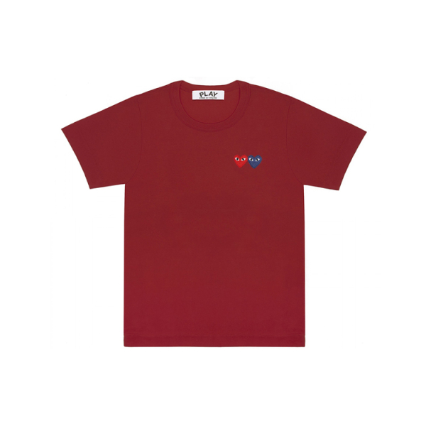 CDG Play Double Heart T-Shirt Burgundy T