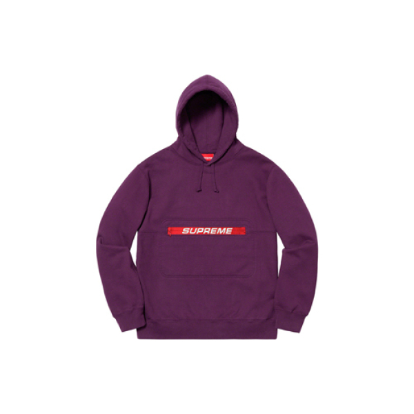 Supreme SS19 Zip Pouch Hooded Sweatshirt Purple logo