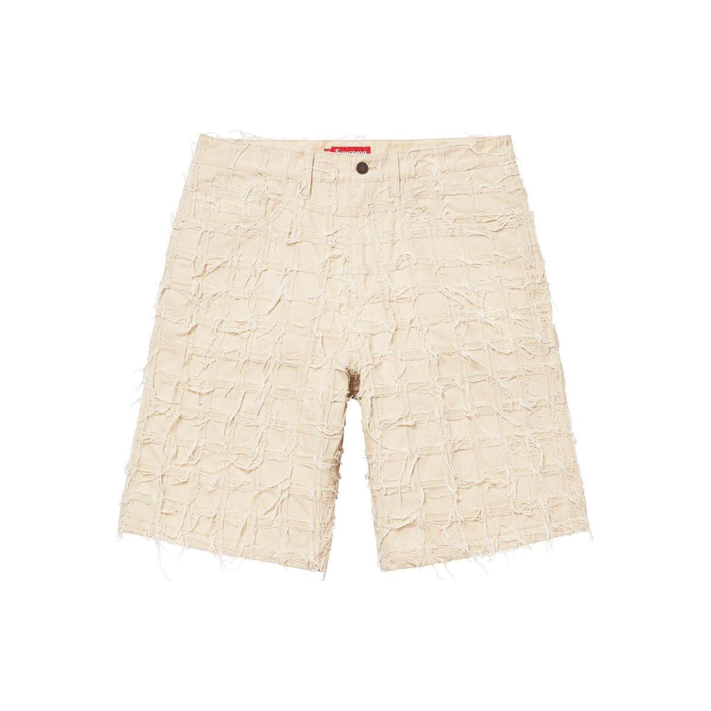 Supreme SS23 WEEK16 FRAYED PATCHWORK BAGGY DENIM SHORT logo