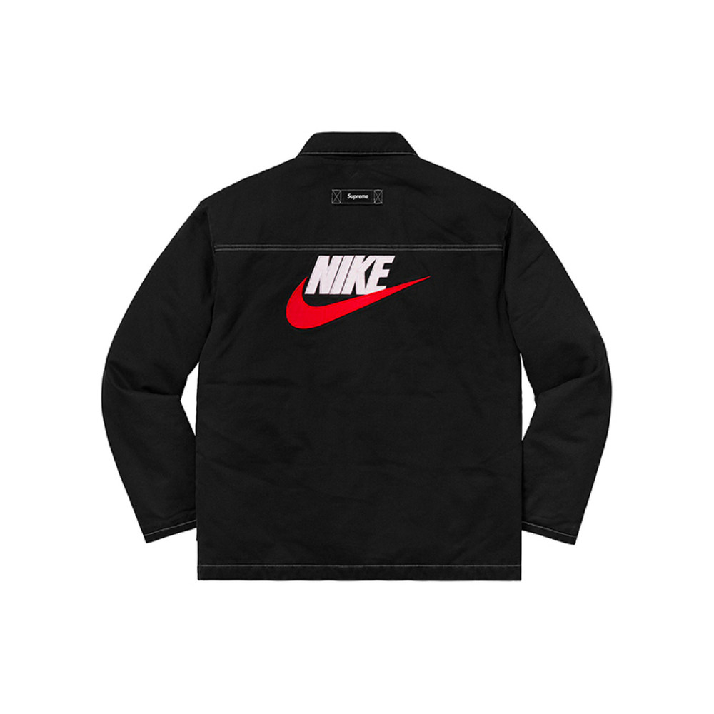 Supreme FW18 x Nike Double Zip Quilted Work Jacket Black Logo