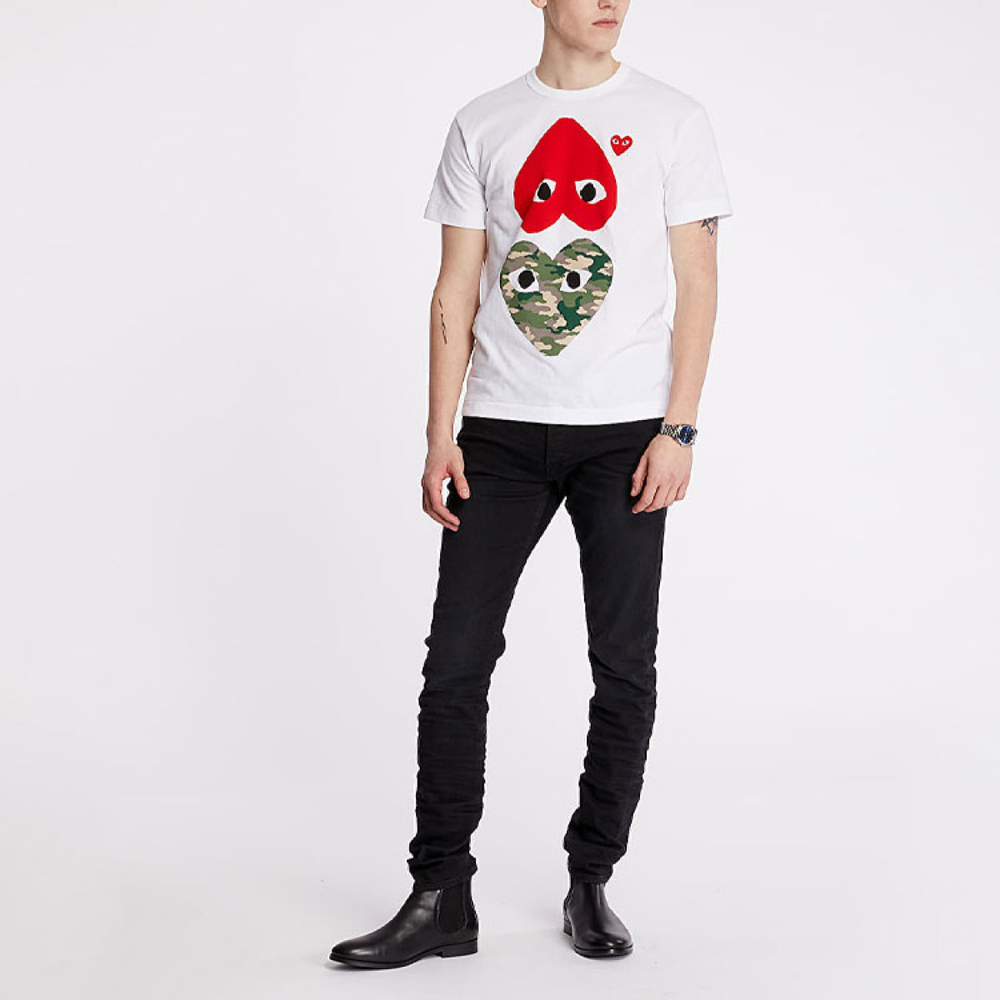 CDG Play Camouflage With Upside Down Heart T-Shirt T