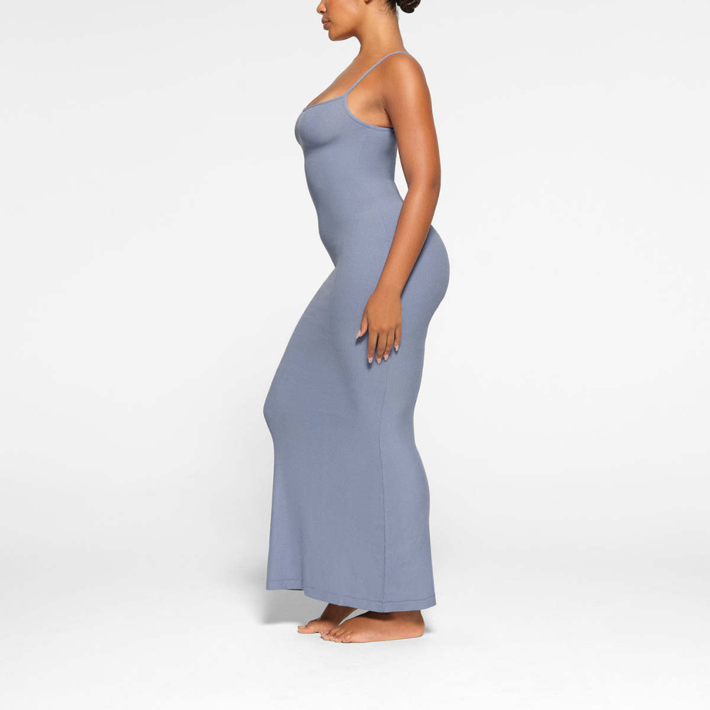 SKIMS SOFT LOUNGE LONG SLIP DRESS SLATE/