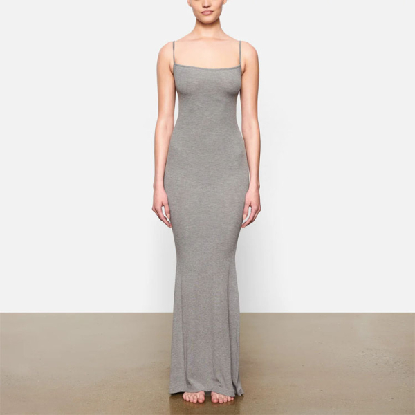 SKIMS SOFT LOUNGE LONG SLIP DRESS /HEATHER GREY/GRAY