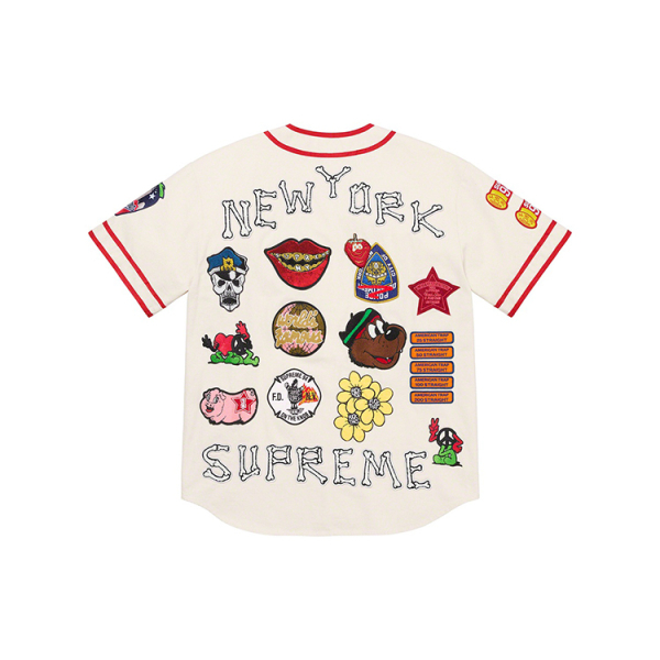 Supreme Week 10 Patches Denim Baseball Jersey V