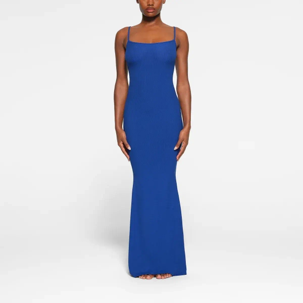 SKIMS SOFT LOUNGE LONG SLIP DRESS /COBALT