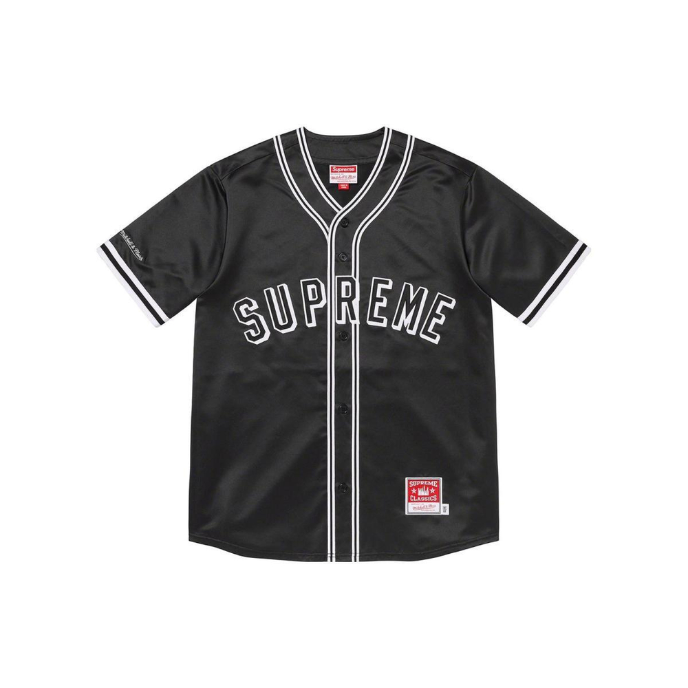 Supreme SS23 Week 1 x MITCHELL & NESS SATIN BASEBALL JERSEY Logo T
