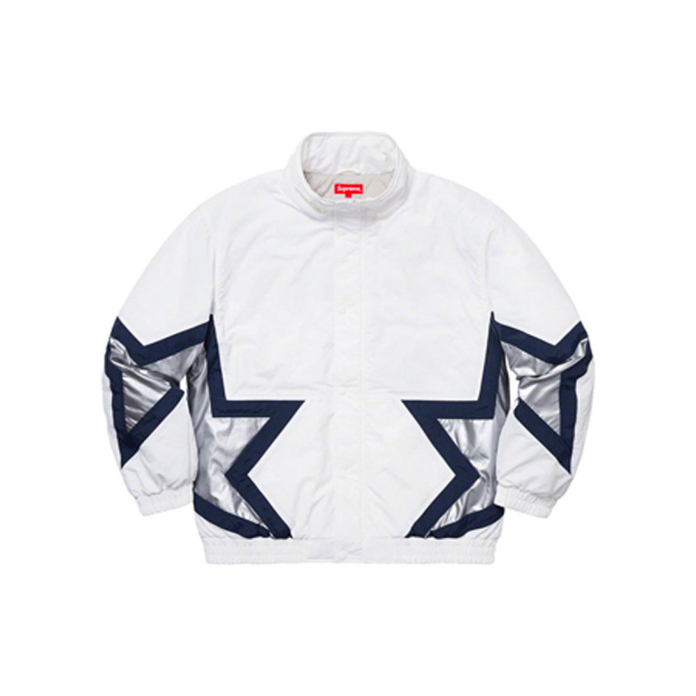 Supreme SS19 Stars Puffy Jacket White logo