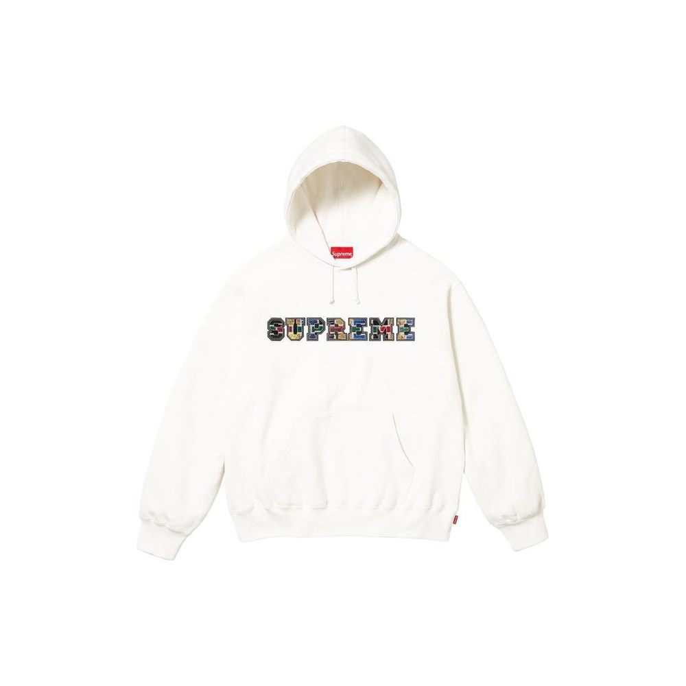 Supreme FW23 WEEK4 COLLEGIATE PATCHWORK LEATHER HOODED SWEATSHIRT Logo