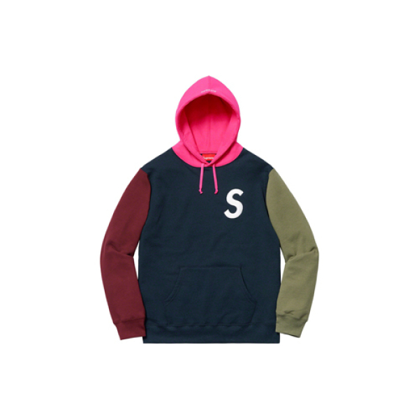 Supreme SS19 S Logo Colorblocked Hooded Sweatshirt Navy S