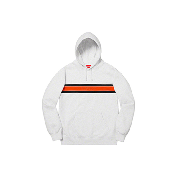 Supreme SS19 Chest Stripe Logo Hooded Sweatshirt AshGrey logo