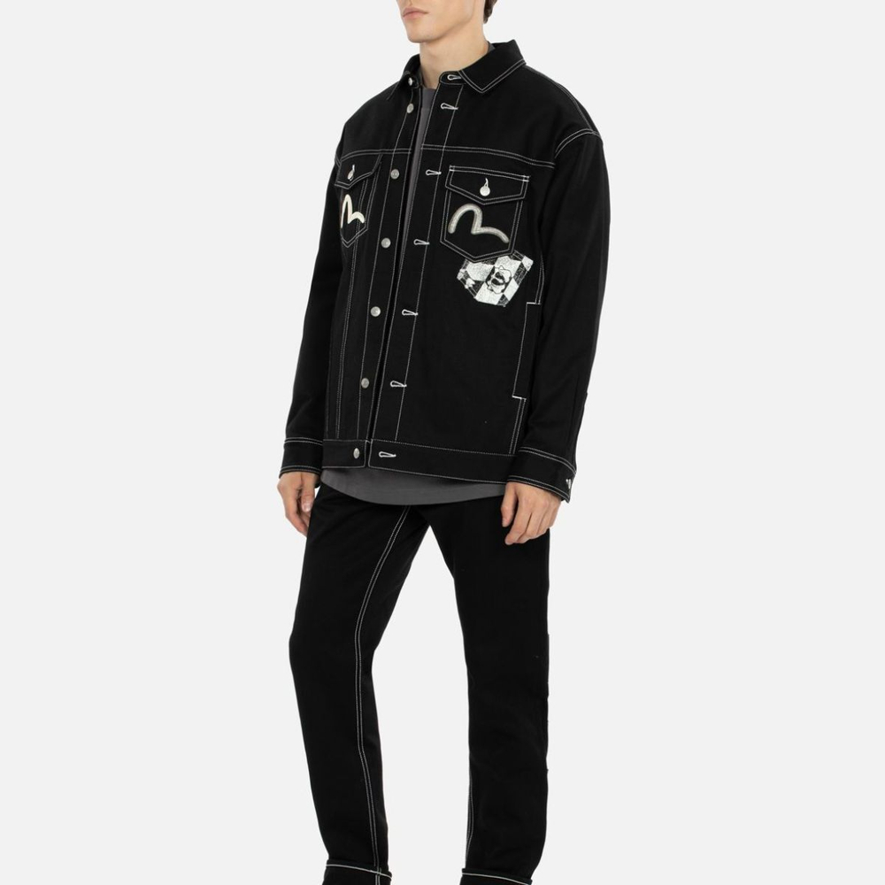 EVISU Multi-Pocket Loose Fit Denim Shirt Jacket