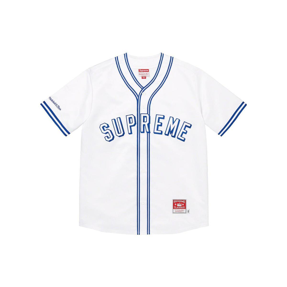 Supreme SS23 Week 1 x MITCHELL & NESS SATIN BASEBALL JERSEY Logo T