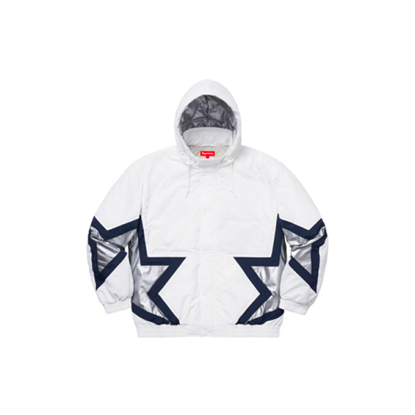 Supreme SS19 Stars Puffy Jacket White logo