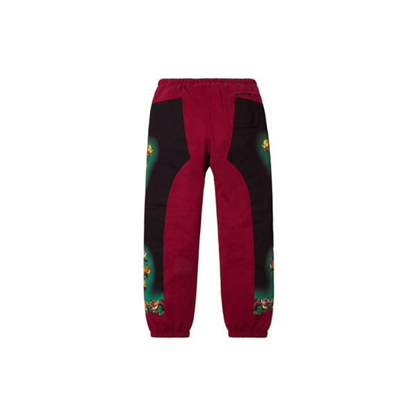 Supreme SS19 x Jean Paul Gaultier Floral Print Sweatpant Burgendy