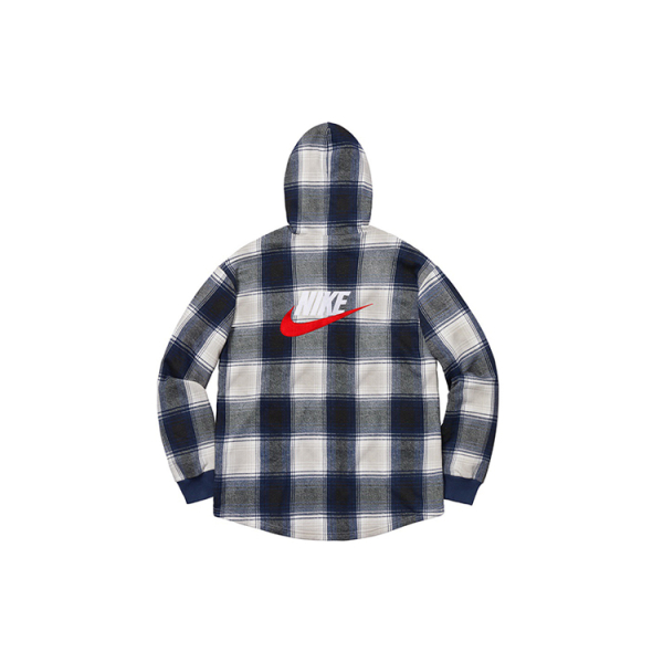 Supreme FW18 x Nike Plaid Hooded Sweatshirt Navy