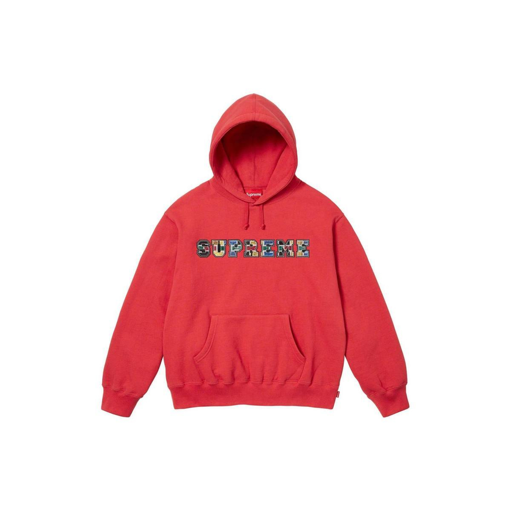 Supreme FW23 WEEK4 COLLEGIATE PATCHWORK LEATHER HOODED SWEATSHIRT Logo