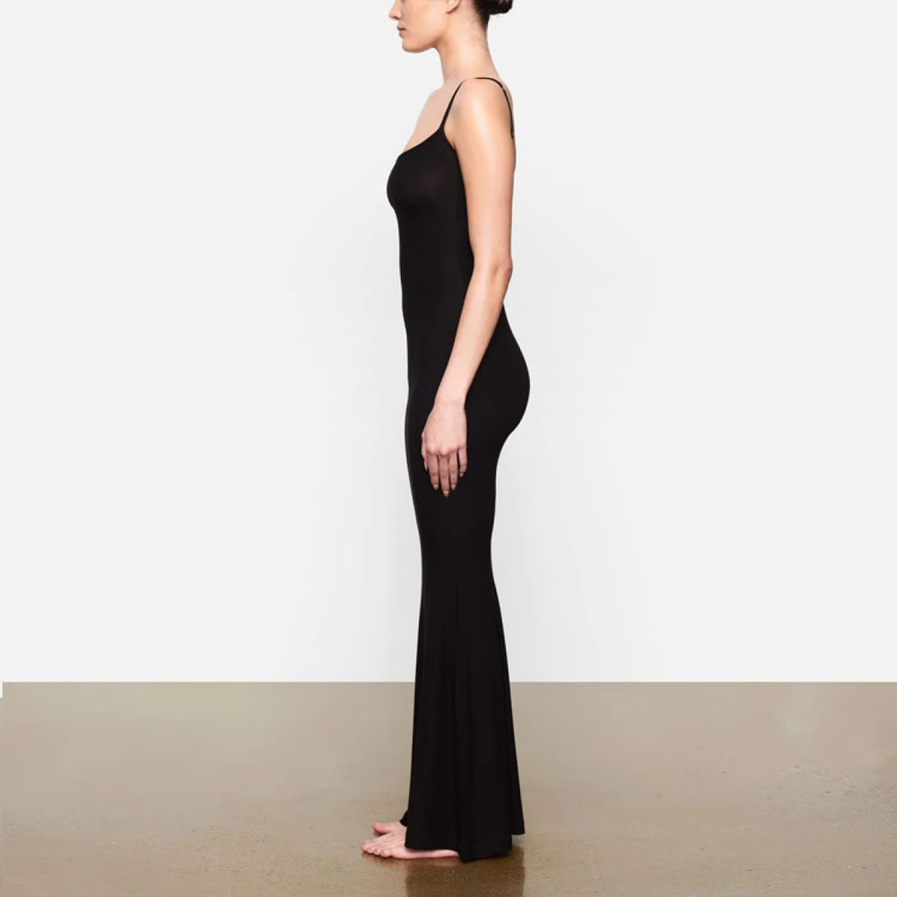 SKIMS SOFT LOUNGE LONG SLIP DRESS ONYX/