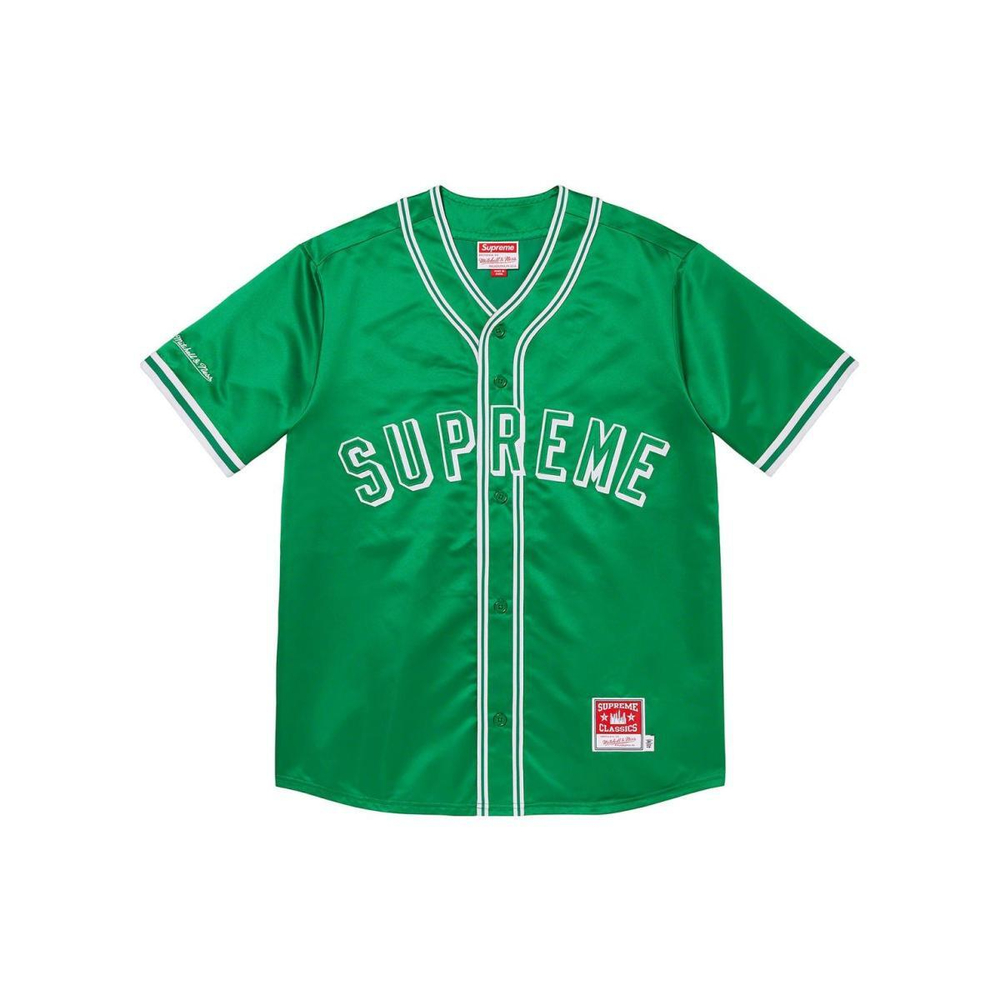 Supreme SS23 Week 1 x MITCHELL & NESS SATIN BASEBALL JERSEY Logo T