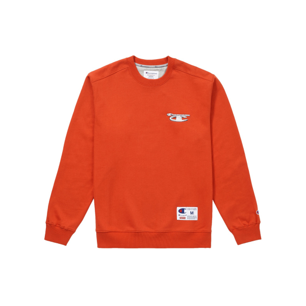 Supreme FW18 x Champion 3D Metallic Crewneck Brick Red Logo