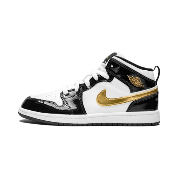 Air Jordan 1 Mid Patent Black White Gold