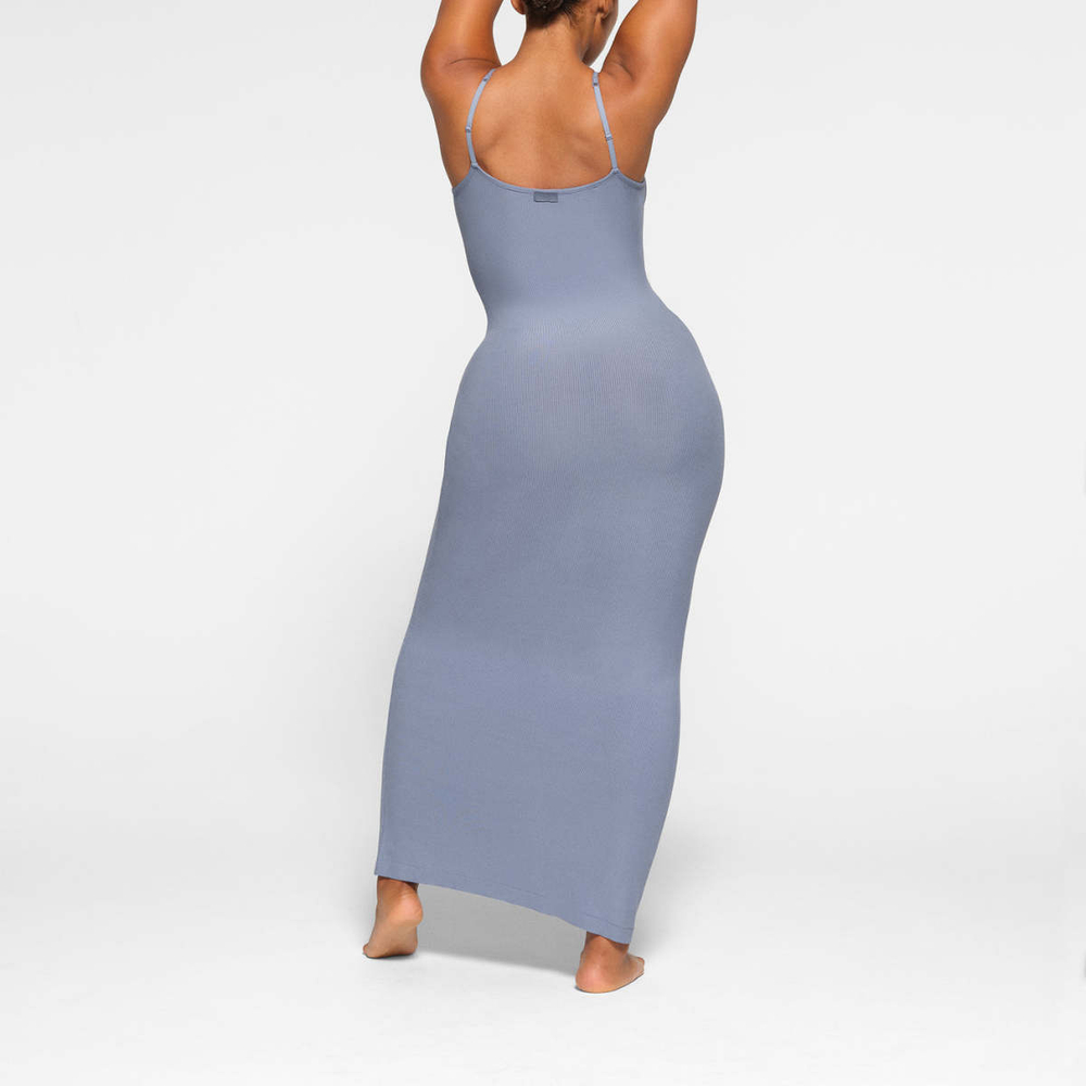 SKIMS SOFT LOUNGE LONG SLIP DRESS SLATE/