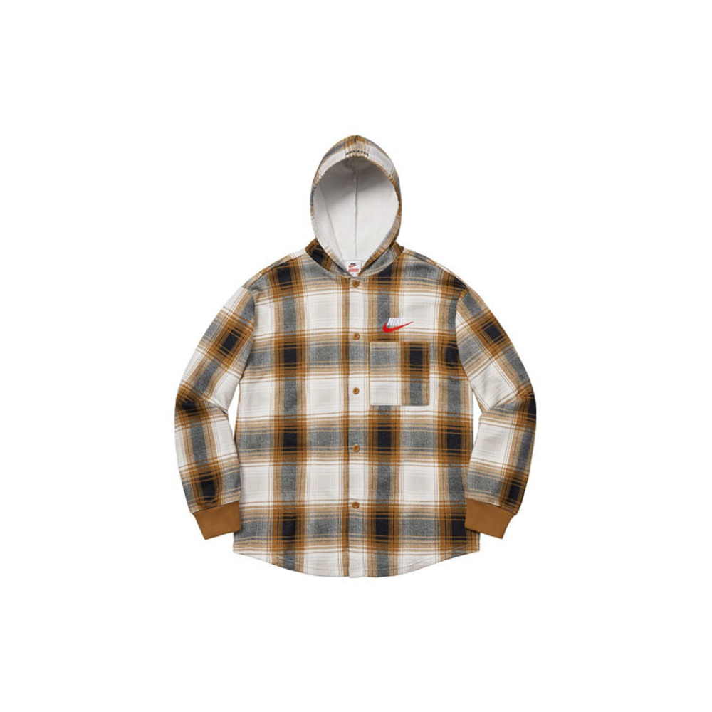 Supreme FW18 x Nike Plaid Hooded Sweatshirt Mustard